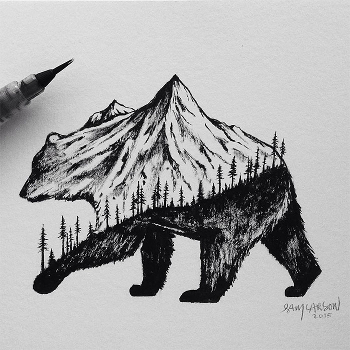 700x700 Miniature Hybrid Illustrations Of Wild Animals Combined - Simple Black And White Drawings