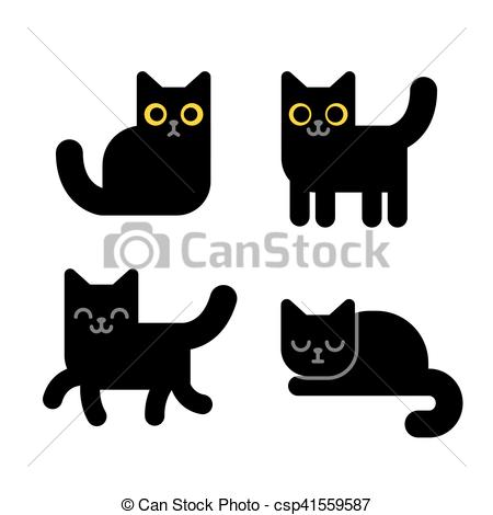 450x470 cartoon black cat cute cartoon black cat set in different poses - Simple Black Cat Drawing