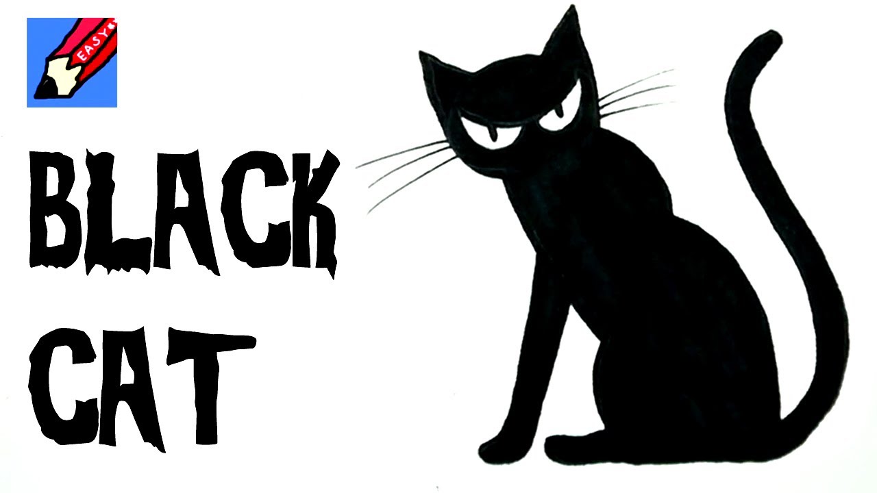 1280x720 How To Draw A Black Cat For Halloween Real Easy - Simple Black Cat Drawing