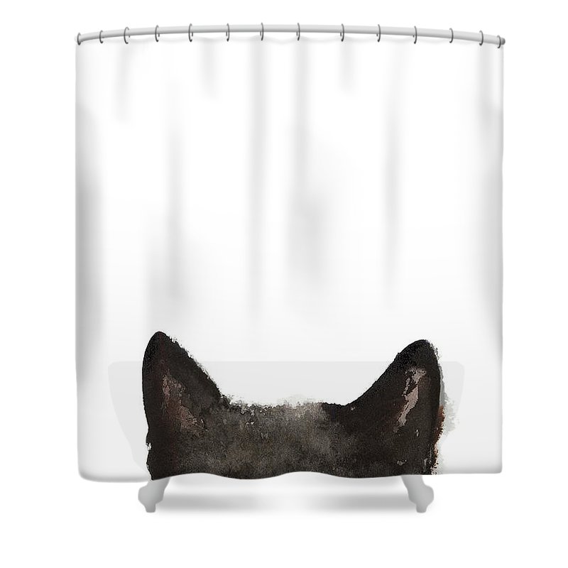 800x800 whimsical cat poster, funny animal black cat drawing, peeking cat - Simple Black Cat Drawing