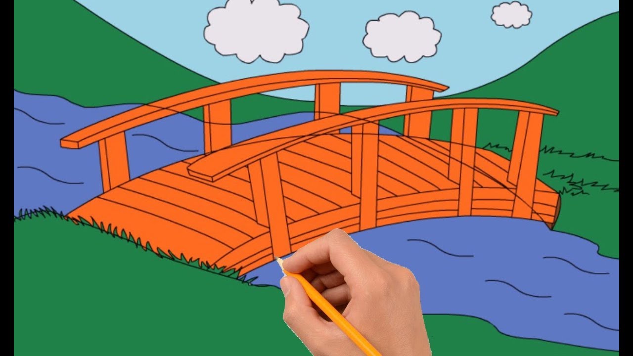 How To Draw A Bridge Over A River Step - Simple Bridge Drawing. 