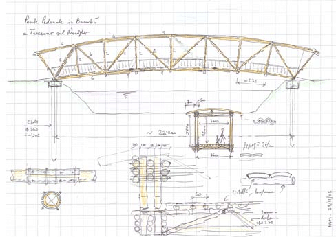 488x345 Sketch Of A Simple Bamboo Bridge - Simple Bridge Drawing