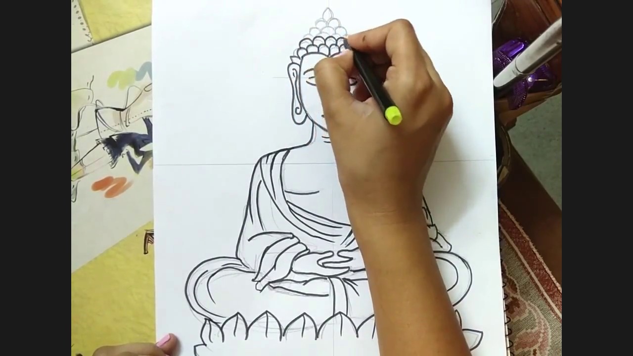 1280x720 how to draw lord buddha easy easy drawing buddha tutorial - Simple Buddha Drawing