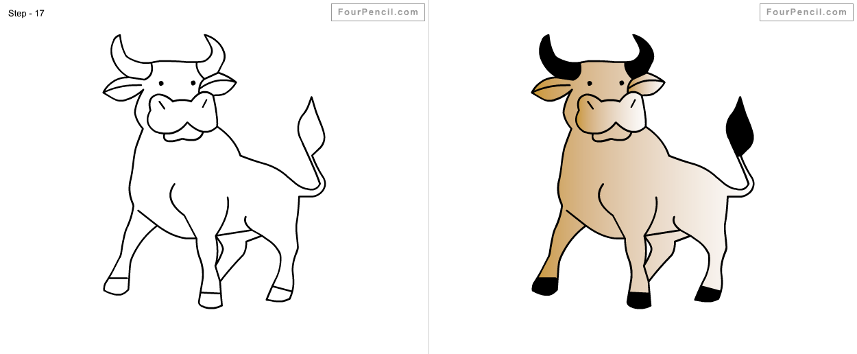 1250x516 fpencil how to draw buffalo for kids step - Simple Buffalo Drawing