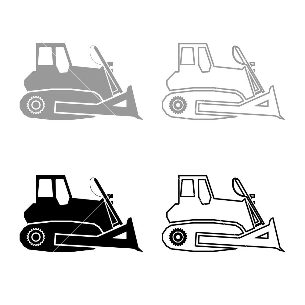 1000x1000 Bulldozer Icon Set Grey Black Color Illustration Flat Style Simple - Simple Bulldozer Drawing