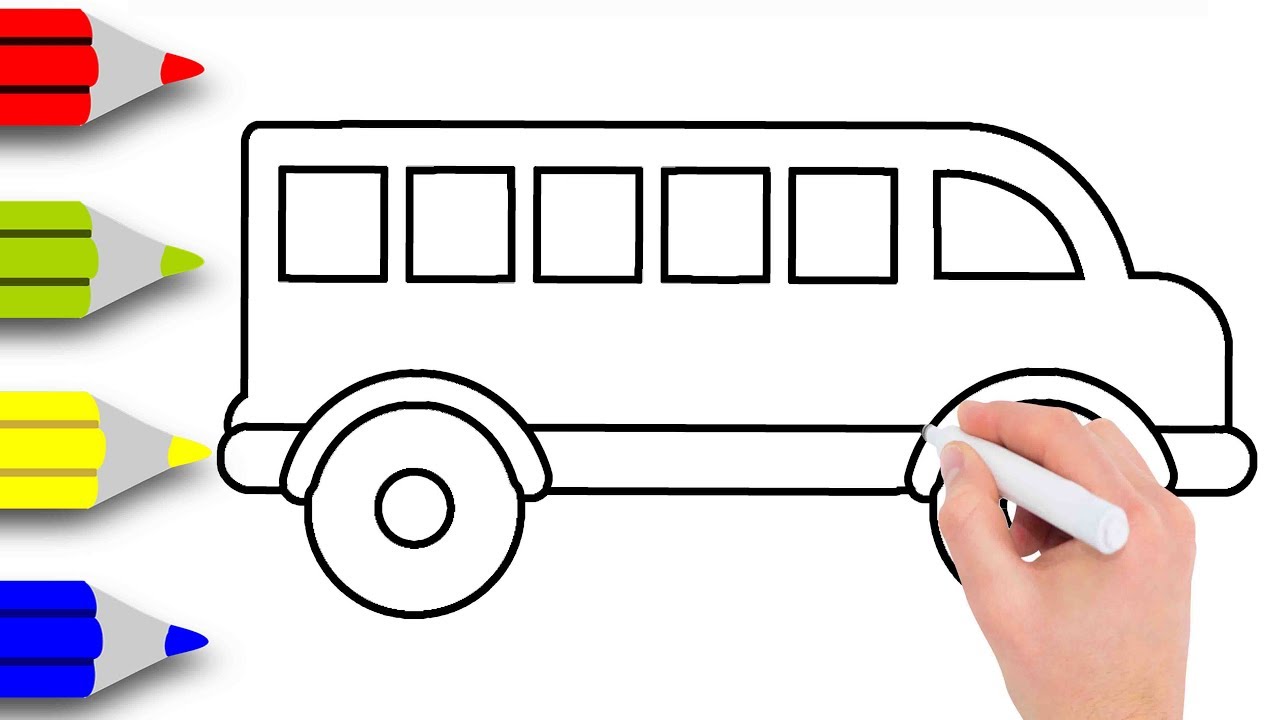 1280x720 How To Draw School Bus Step - Simple Bus Drawing