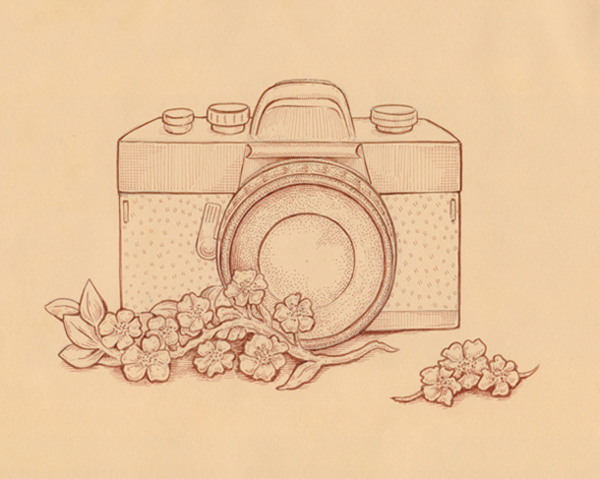 600x479 how to draw a vintage camera with sepia ink liners on toned paper - Simple Camera Drawing