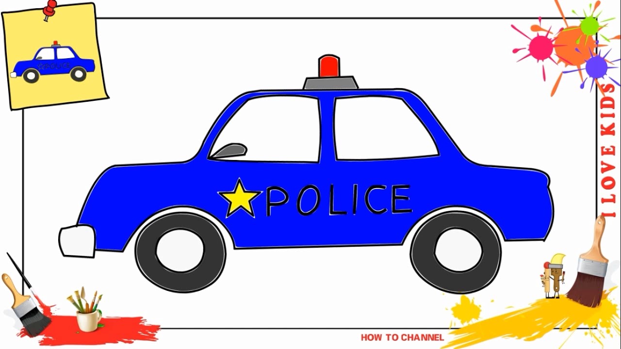 1280x720 how to draw a police car easy slowly step - Simple Car Drawing For Kids