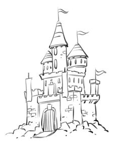 236x283 draw castle white line drawing of a path leading to a castle - Simple Castle Drawing