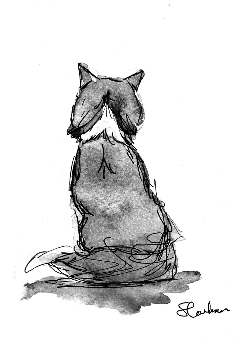 794x1112 black and white cat print grey cat drawing simple cat etsy - Simple Cat Drawing