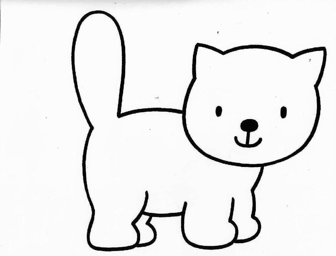 1127x860 Simple Coloring Pages Of Cats Printable Coloring - Simple Cat Drawing For Kids