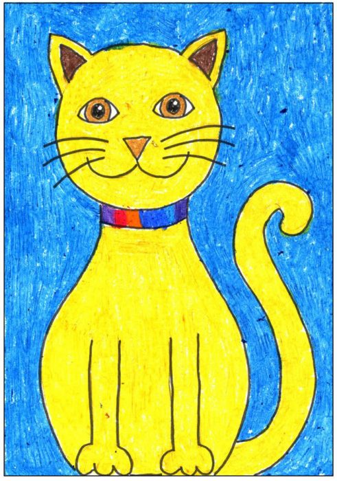 491x700 Draw A Simple Cat Art Projects For Kids - Simple Cat Drawing For Kids