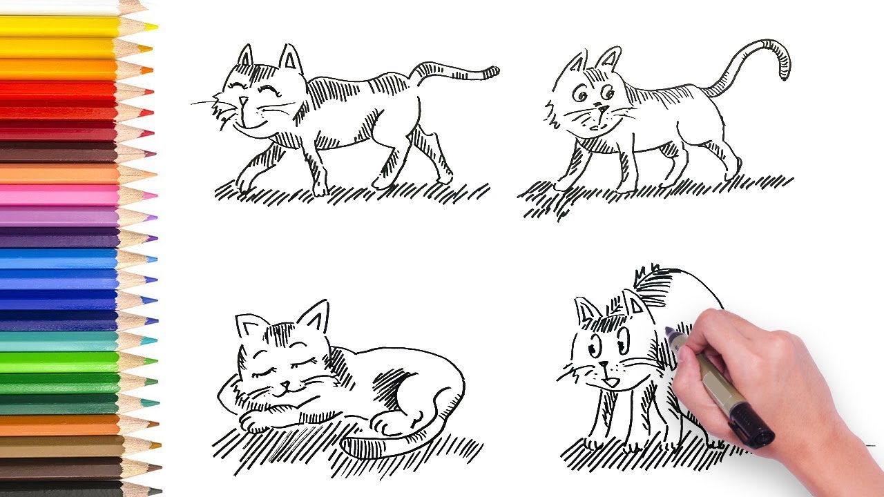 1280x720 Simple Drawing Cat - Simple Cat Line Drawing