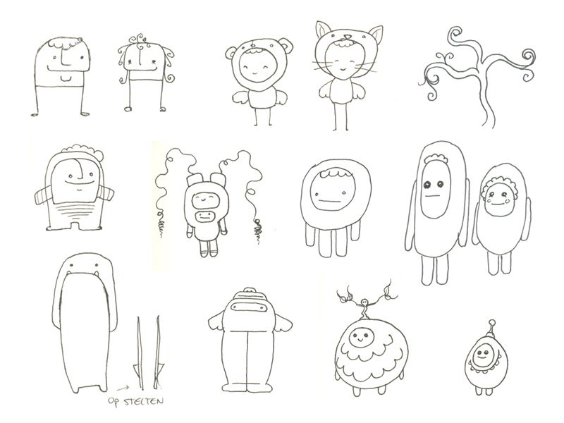 800x600 simple character design made with black outilnes sketches - Simple Character Drawings