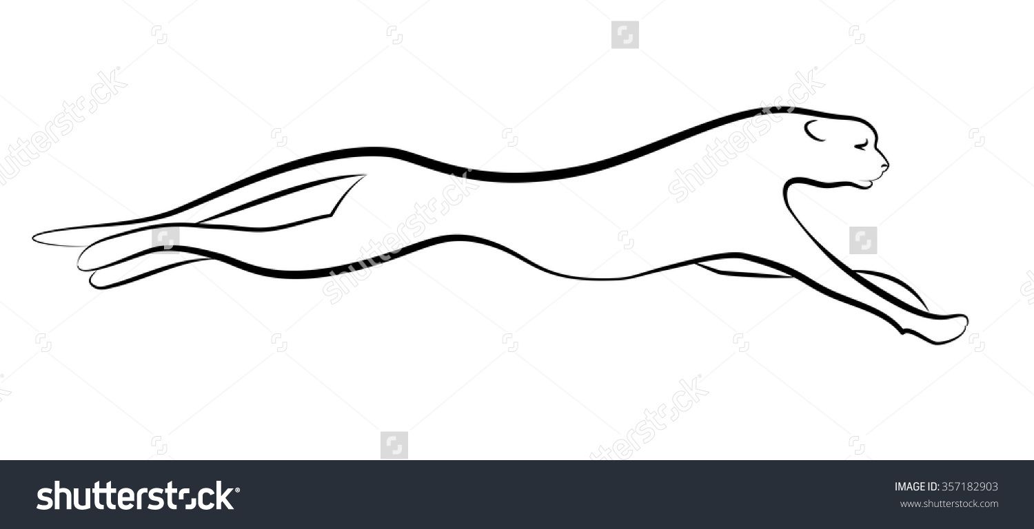 1500x768 running cheetah tiger simple lines ink stock vector - Simple Cheetah Drawing