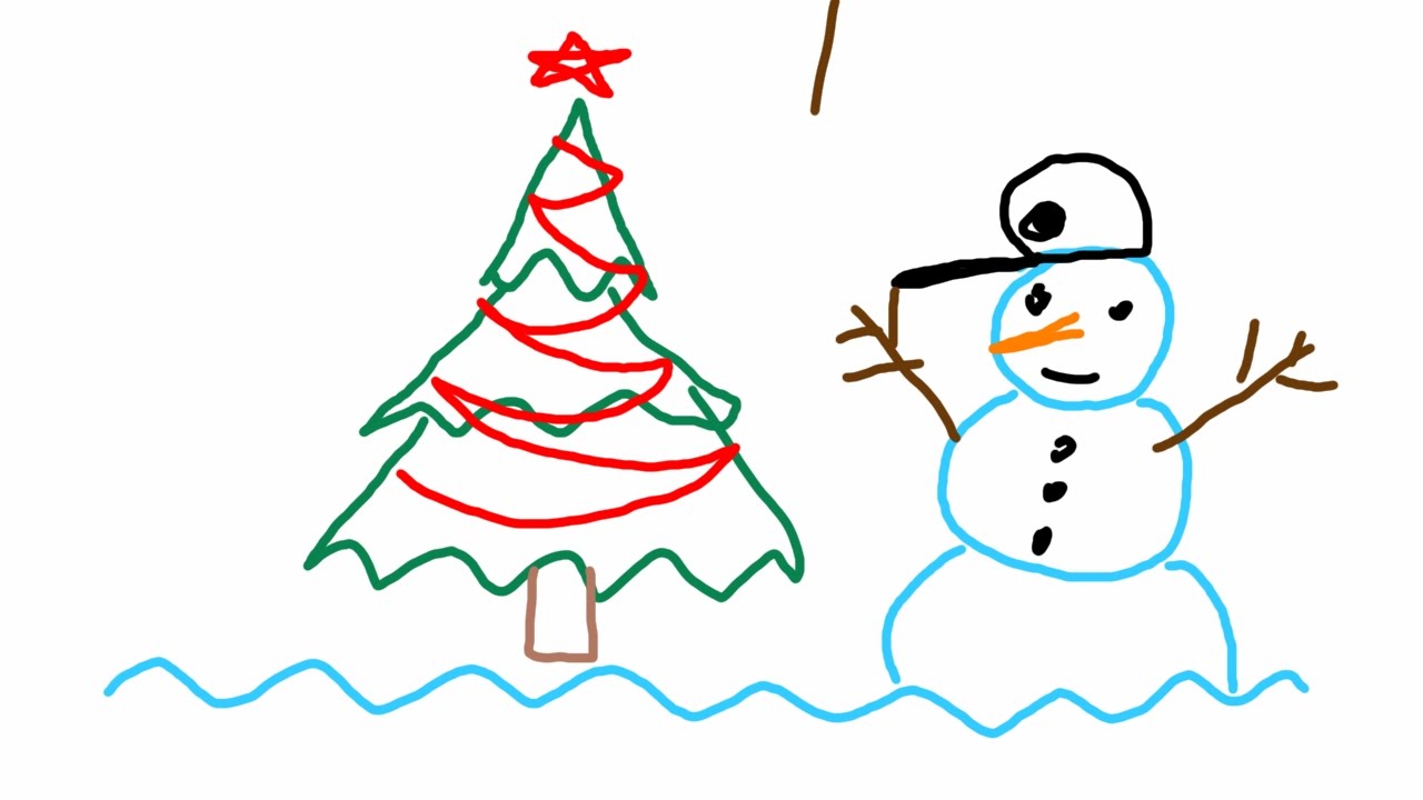 1280x720 How To Draw Easy Simple Christmas Tree And Snowman Using Triangles - Simple Christmas Tree Drawing