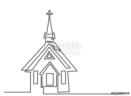 500x367 Continuous Line Drawing Of Christian Churches Building Concept - Simple Church Drawing