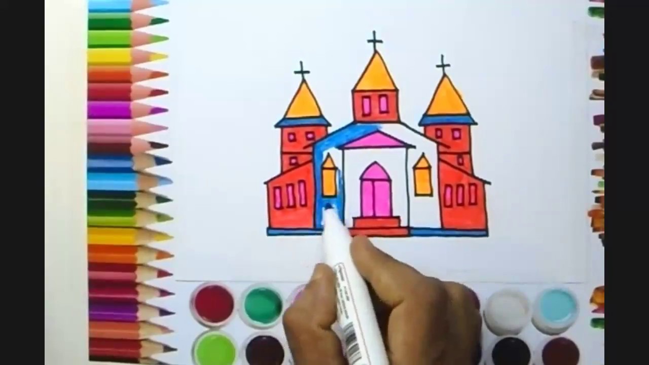 1280x720 How To Draw A Church Church Draw Color Church - Simple Church Drawing