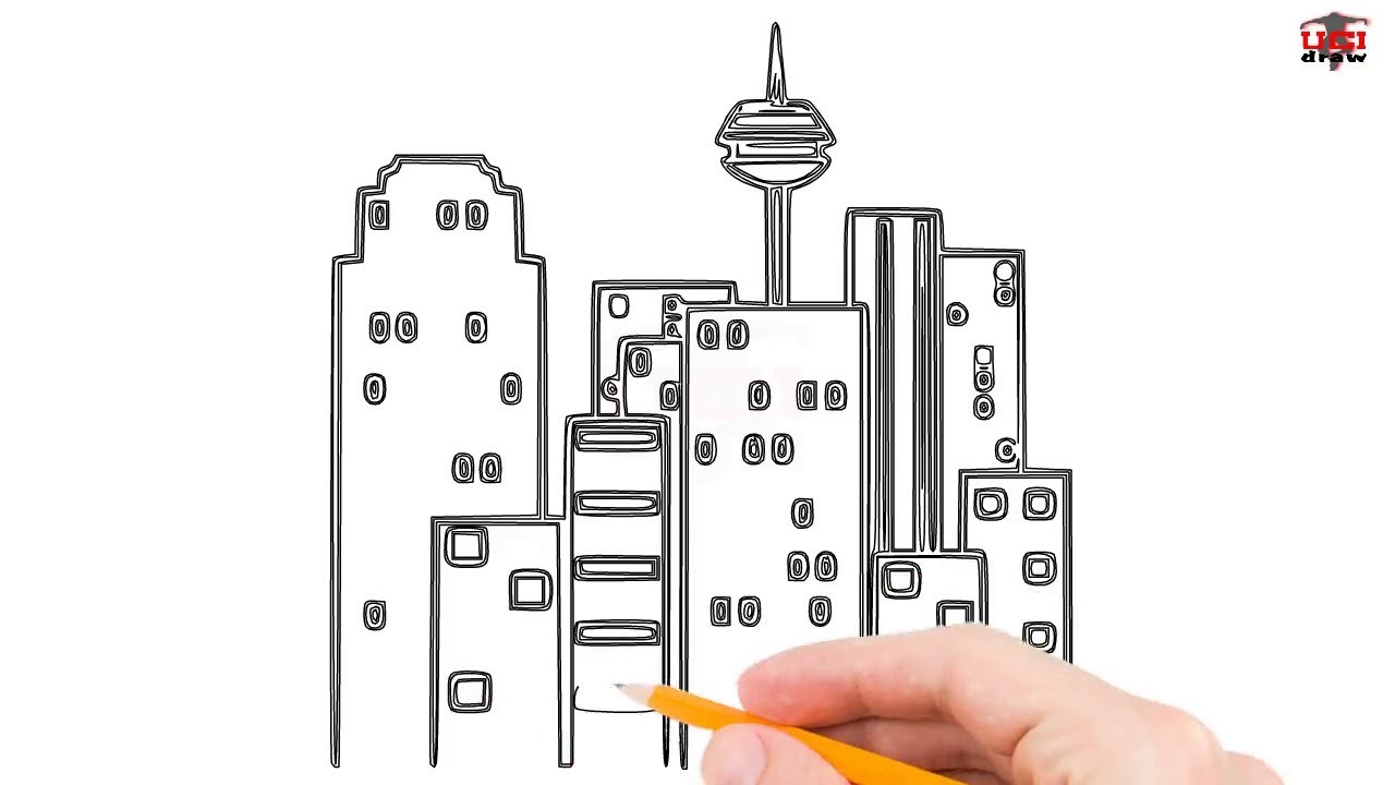 1280x720 How To Draw A City Step - Simple City Drawing