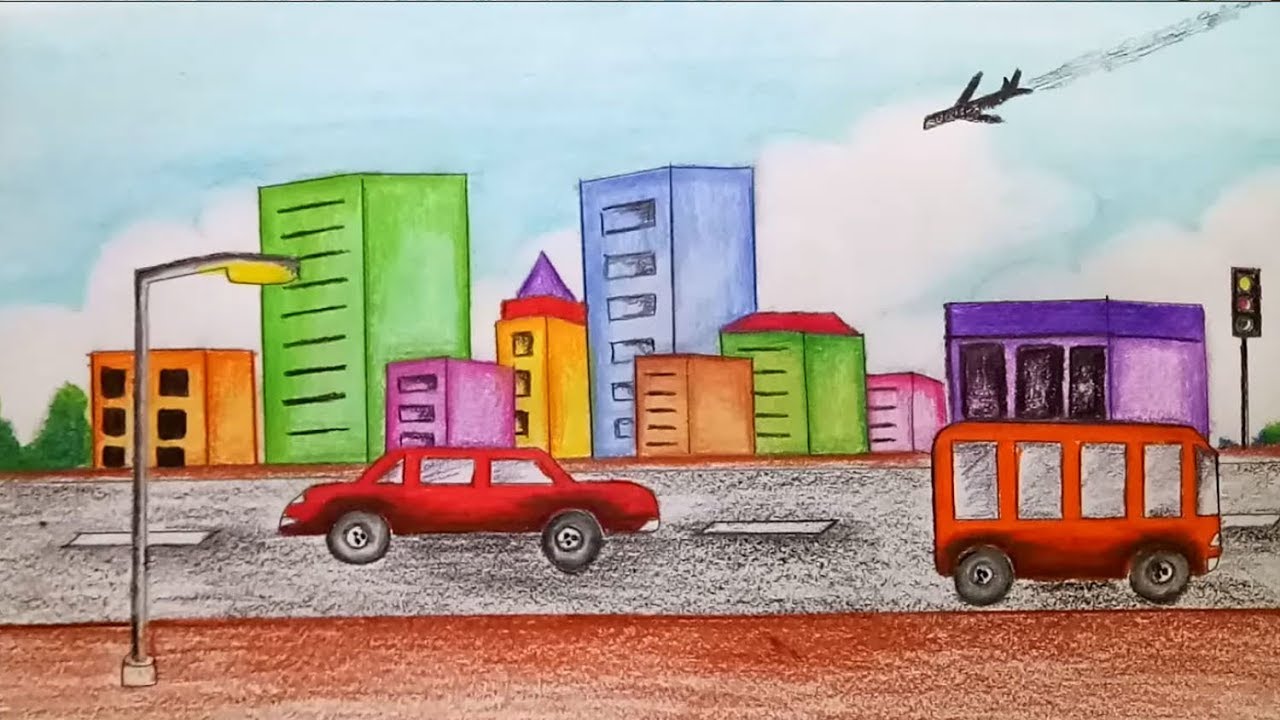 1280x720 How To Draw City Scene Step - Simple City Drawing