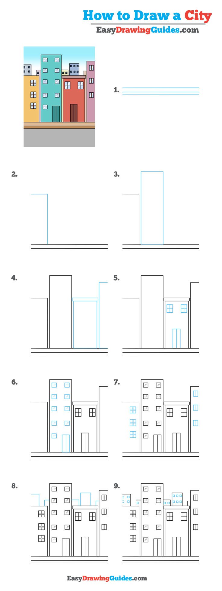 736x1958 How To Draw A City - Simple Cityscape Drawing