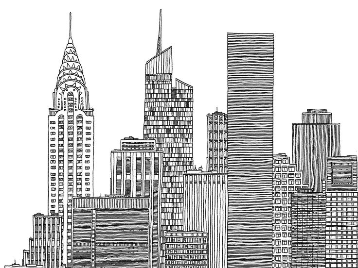 736x552 Images For Gt New York City Skyline Black And White Illustration - Simple Cityscape Drawing