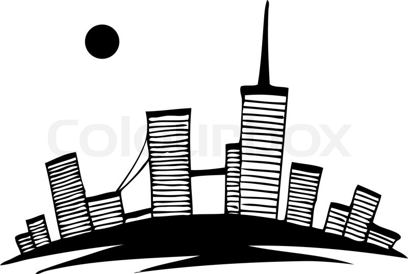 800x538 Black And White Silhouette Of City Stock Vector Colourbox - Simple Cityscape Drawing