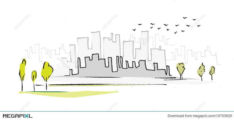 800x411 cityscape, simple symbolic drawing illustration - Simple Cityscape Drawing