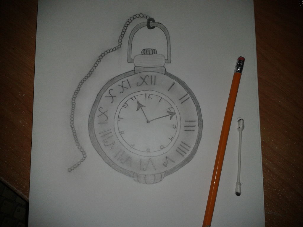 1024x768 How To Draw A Pocket Watch Steps - Simple Clock Drawing
