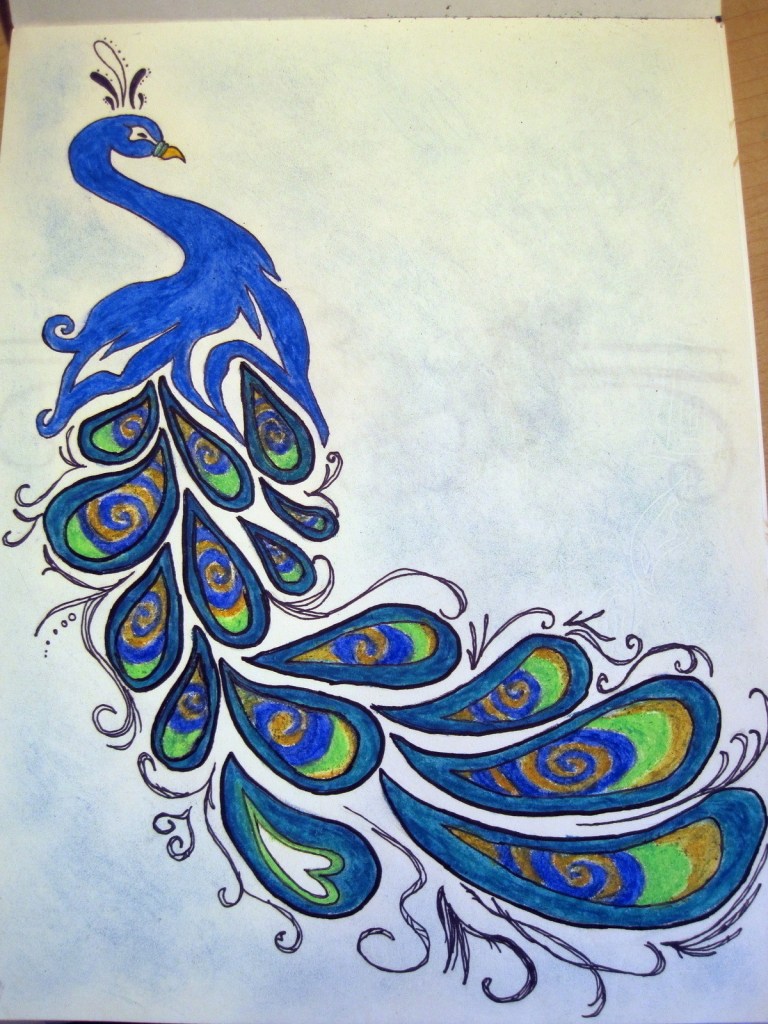 768x1024 Peacock Drawing With Colour Easy Images - Simple Colorful Peacock Drawing