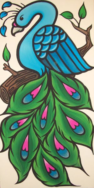 300x602 simple colorful peacock drawing - Simple Colorful Peacock Drawing