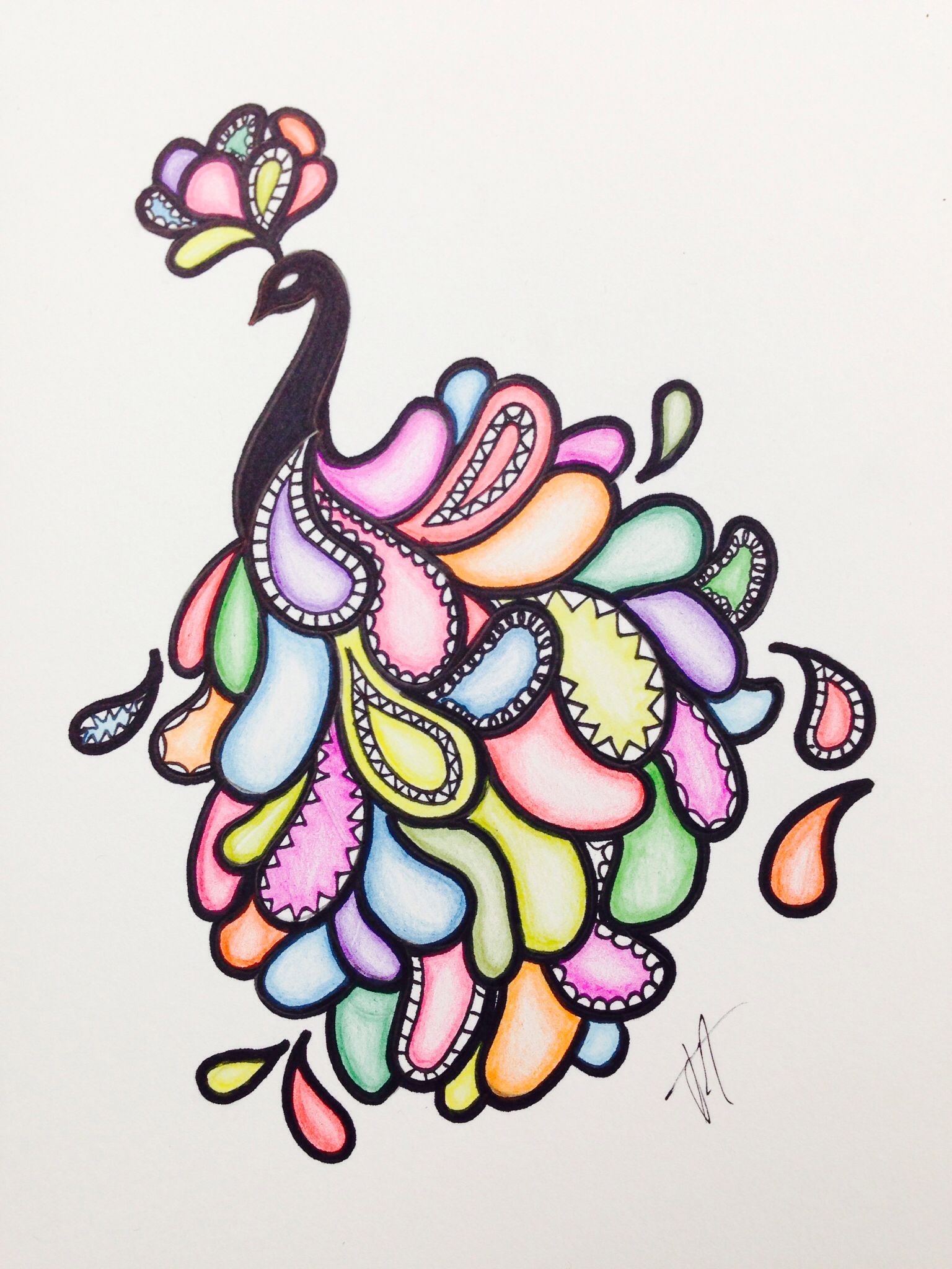 1536x2048 Easy Peacock Drawing With Sharpie And Colored Pencils My Art - Simple Colorful Peacock Drawing
