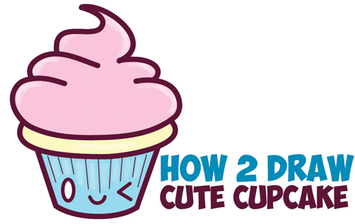 500x316 How To Draw Cute Kawaii Cupcake With Face On It - Simple Cupcake Drawing