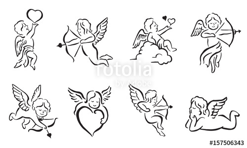 500x300 Romantic Black Cupid Tattoo Symbol Stock Image And Royalty Free - Simple Cupid Drawing