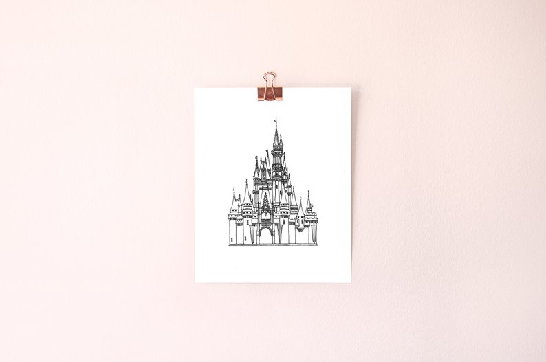 794x527 cinderella's castle print walt disney world line etsy - Simple Disney Castle Drawing