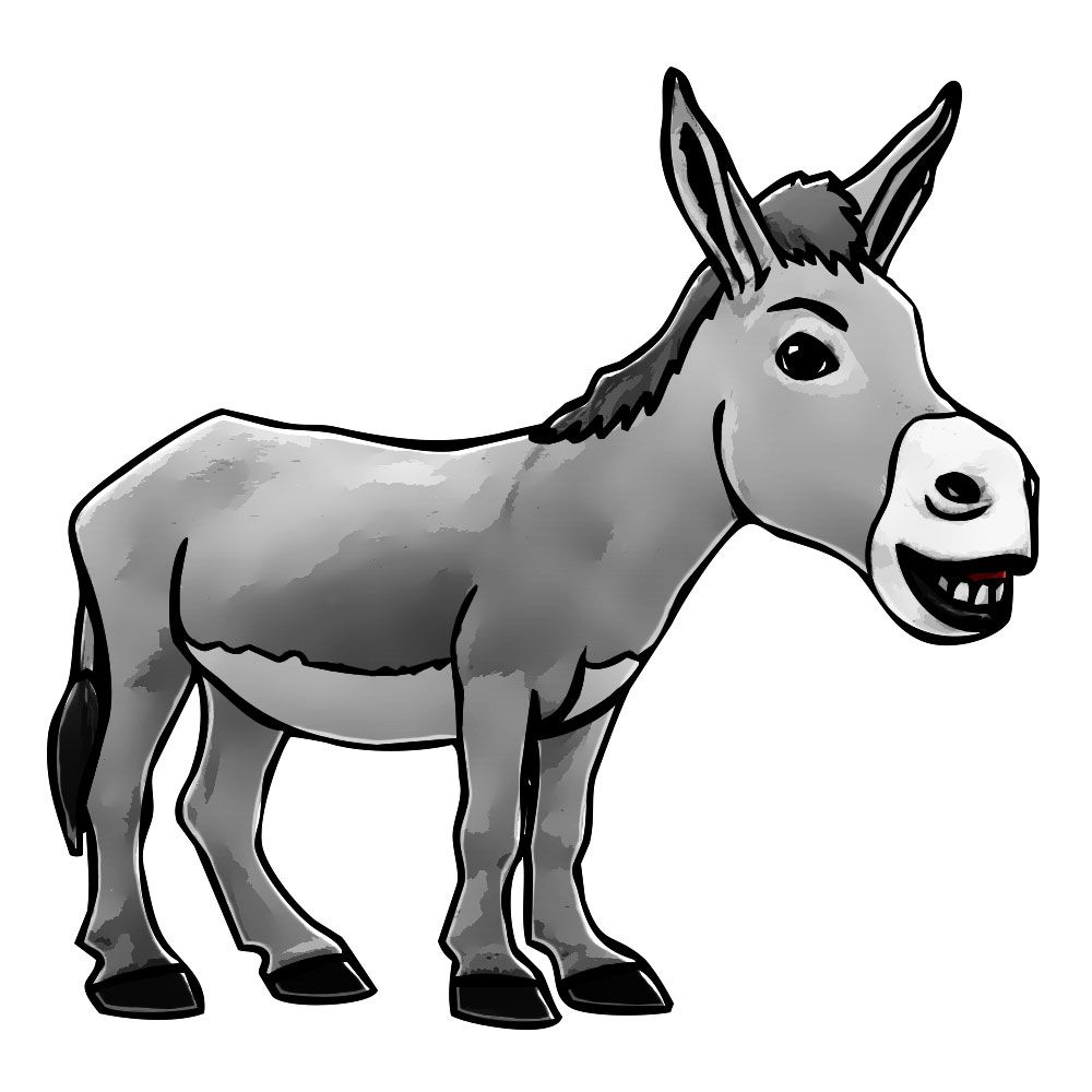 1000x1000 Donkey Cartoon Drawing In Steps With Photoshop - Simple Donkey Drawing