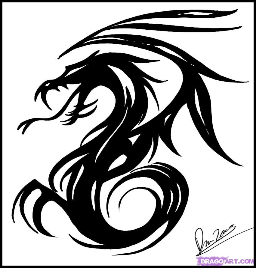 851x894 How To Draw Tribal Dragon Art, Step - Simple Dragon Line Drawing