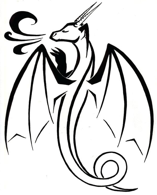 600x743 Simple Dragon Outline Free Download Best On Printable Dragons - Simple Dragon Line Drawing