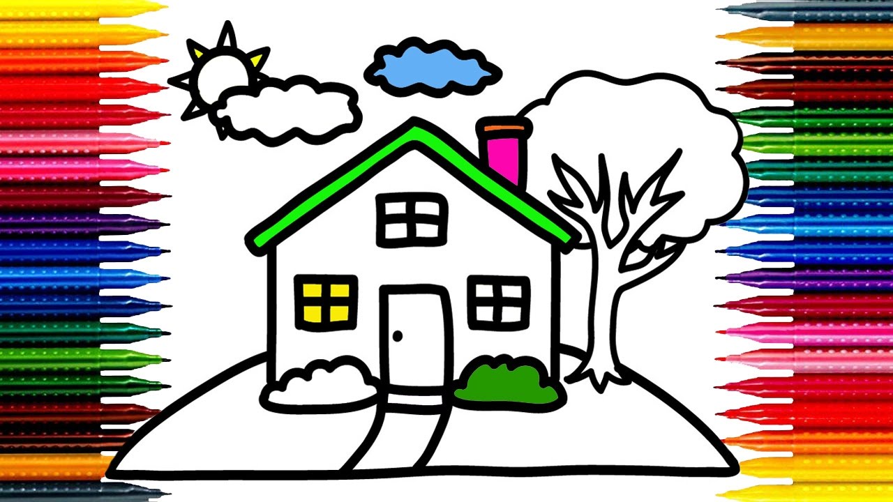1280x720 How To Draw A House Simple Drawing And Coloring For Kids - Simple Drawing Drawing