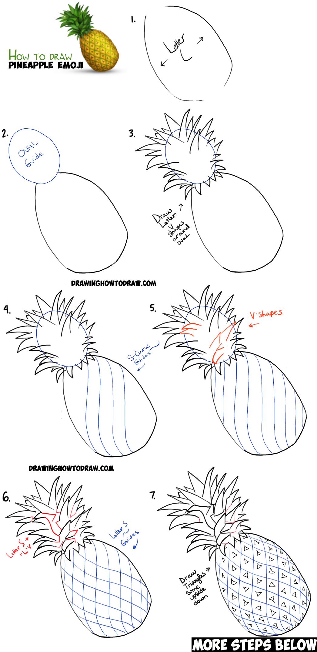 1046x2149 How To Draw A Pineapple Emoji Easy Step - Simple Drawings Step By Step