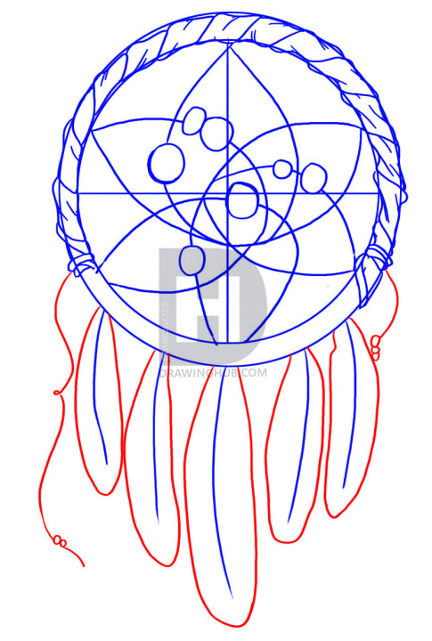 485x720 How To Draw A Dreamcatcher, Step - Simple Dream Catcher Drawing