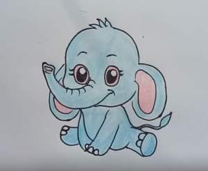 300x246 How To Draw A Cute Cartoon Elephant Draw Cute Animals - Simple Elephant Drawing