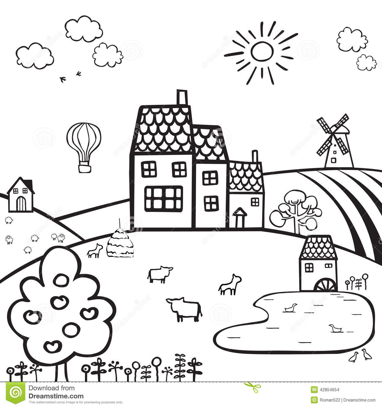 1300x1390 farm drawing simple for free download - Simple Farm Drawing