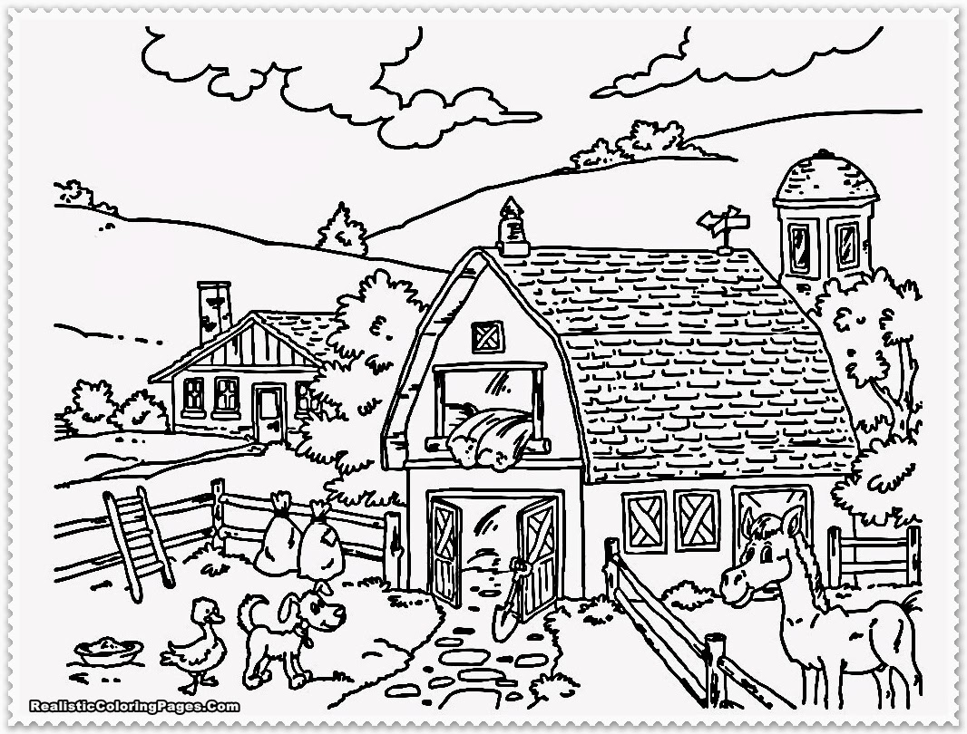 1066x810 coloring pages farm animal coloring book pages for kids - Simple Farm Drawing