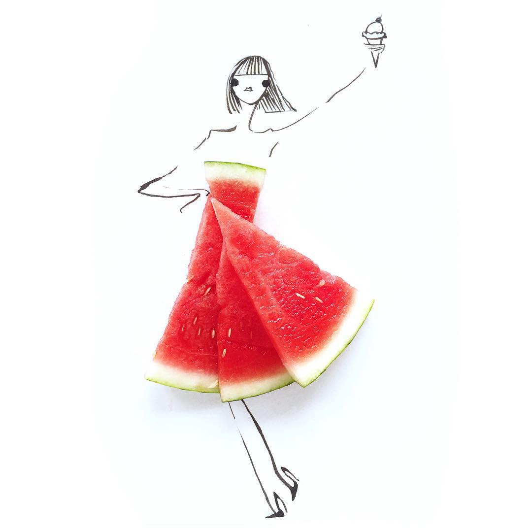 1080x1080 fashion illustrator completes her dress sketches with food bored - Simple Fashion Drawings