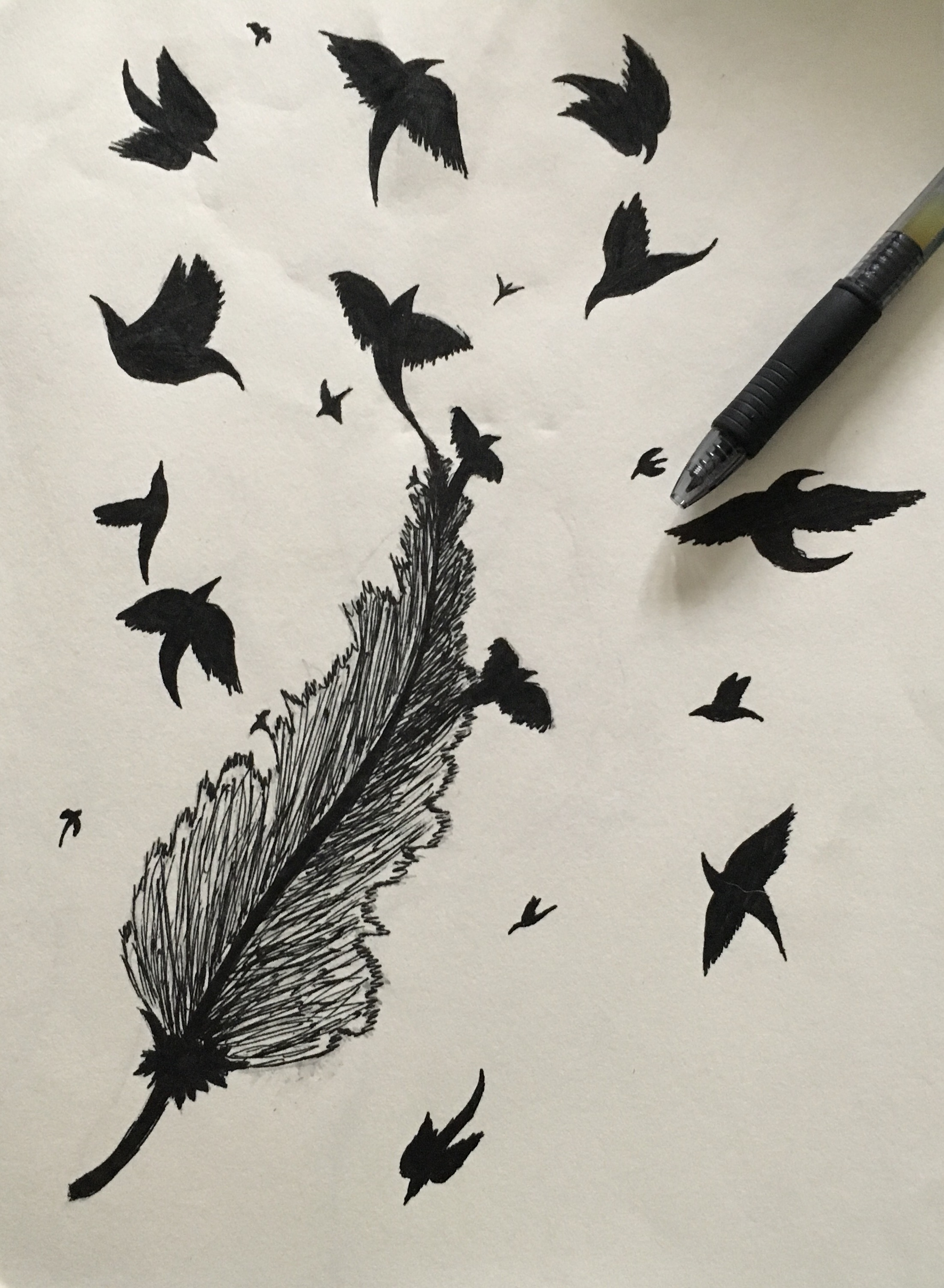 2203x3007 Just A Simple Drawing Of A Raven's Feather And Some Ravens Flying - Simple Feather Drawing