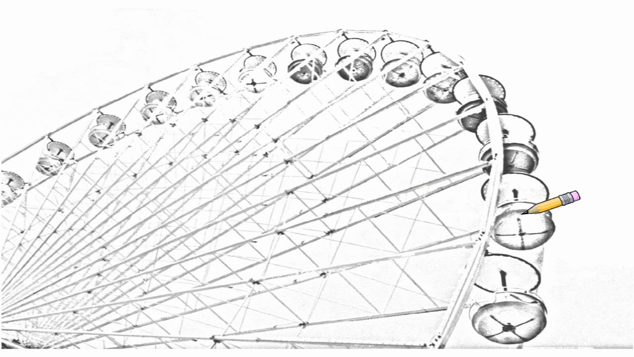 1280x720 Auto Draw A Day At The Fair, Ferris Wheel - Simple Ferris Wheel Drawing