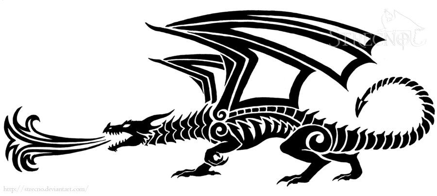 900x405 Fire Breathing Dragon Tattoo Version - Simple Fire Breathing Dragon Drawing