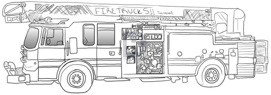 900x315 How To Draw A Fire Truck, Step - Simple Fire Truck Drawing