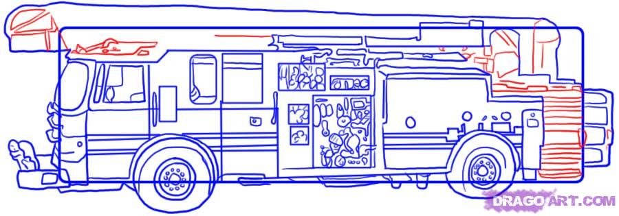 900x315 How To Draw A Fire Truck, Step - Simple Fire Truck Drawing